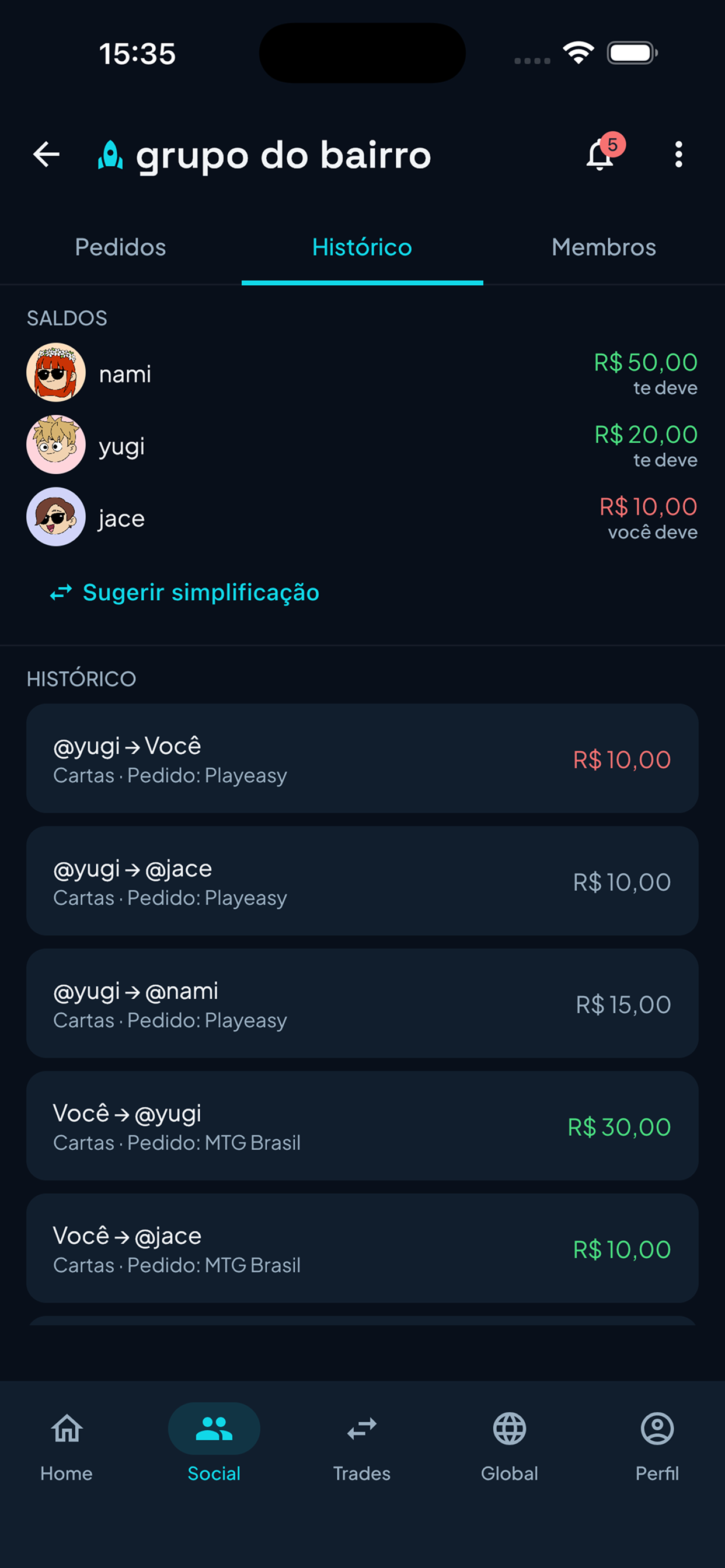 Histórico e simplificação de dívidas